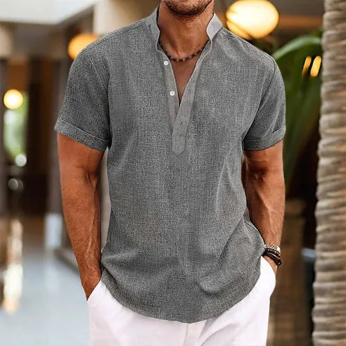 Xavier | Men's Short-Sleeve Shirt with Stand Collar, Relaxed-Fit Casual Shirt | Direct Attire