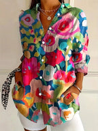Zali | Women's Floral Button-Down Blouse, Long-Sleeve Printed Top | Direct Attire | Mix