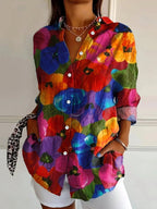 Zali | Women's Floral Button-Down Blouse, Long-Sleeve Printed Top | Direct Attire | Mix 2
