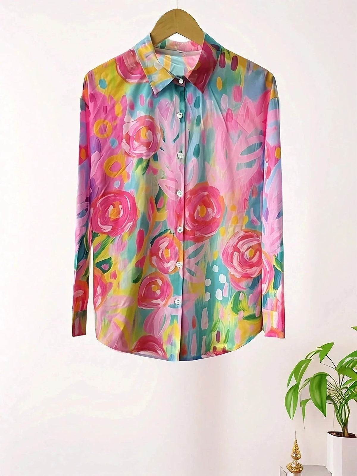 Zali | Women's Floral Button-Down Blouse, Long-Sleeve Printed Top | Direct Attire