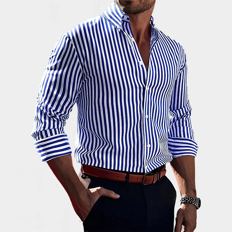 Zane | Men's Striped Cotton Button Shirt, Classic Dress Shirt | Direct Attire | Blue