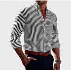 Zane | Men's Striped Cotton Button Shirt, Classic Dress Shirt | Direct Attire | Black