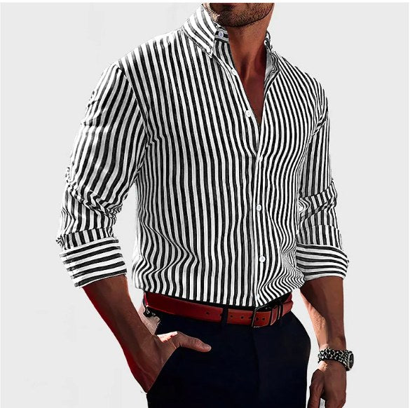 Zane | Men's Striped Cotton Button Shirt, Classic Dress Shirt | Direct Attire | Black