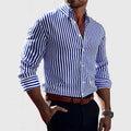 Zane | Men's Striped Cotton Button Shirt, Classic Dress Shirt | Direct Attire | Light Blue