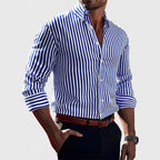 Zane | Men's Striped Cotton Button Shirt, Classic Dress Shirt | Direct Attire | Light Blue